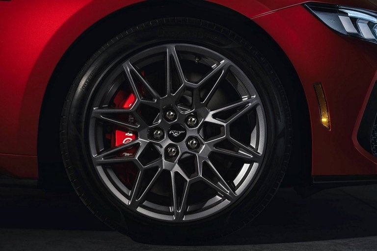 2024 Ford Mustang® model with a close-up of a wheel and brake caliper | York Ford Sales in Houlton ME